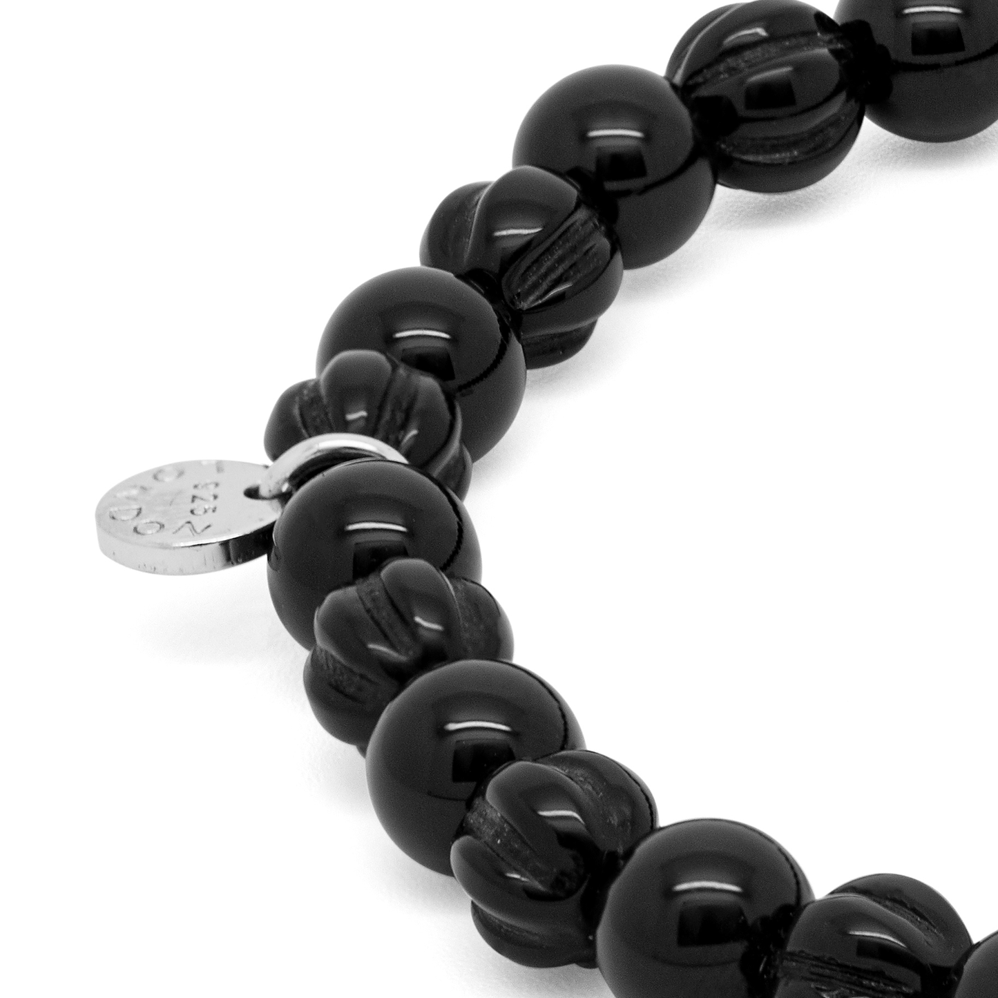 Classic Discs Beaded Bracelet In Rhodium Plated Silver With Black Agate