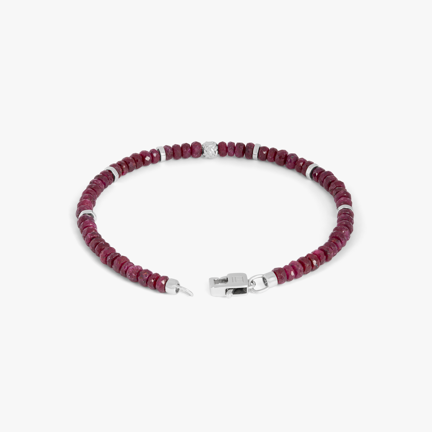 Nodo Beaded Bracelet In Rhodium Plated Silver With Ruby