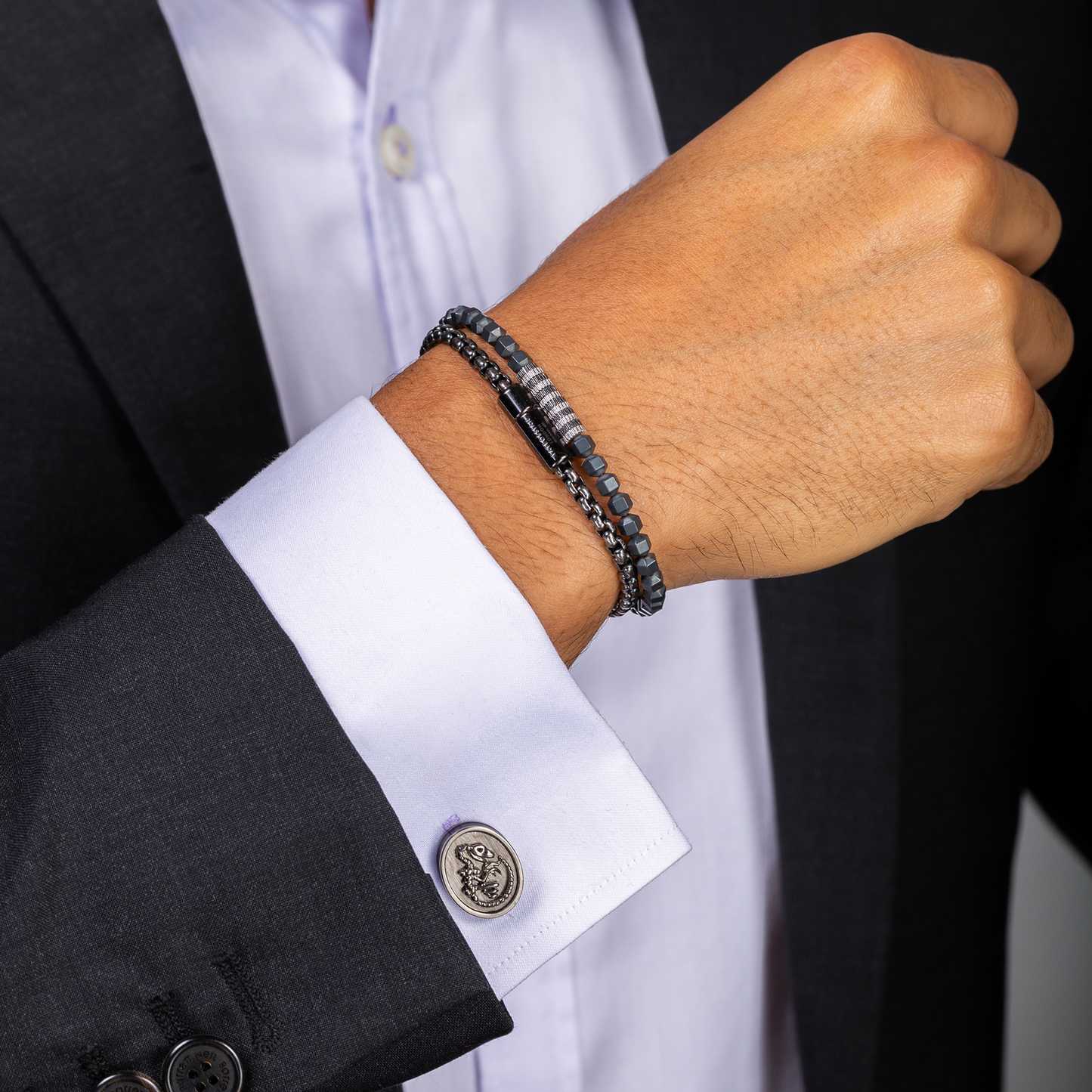 Jurassic Dinosaur Cufflinks In Black Rhodium Silver