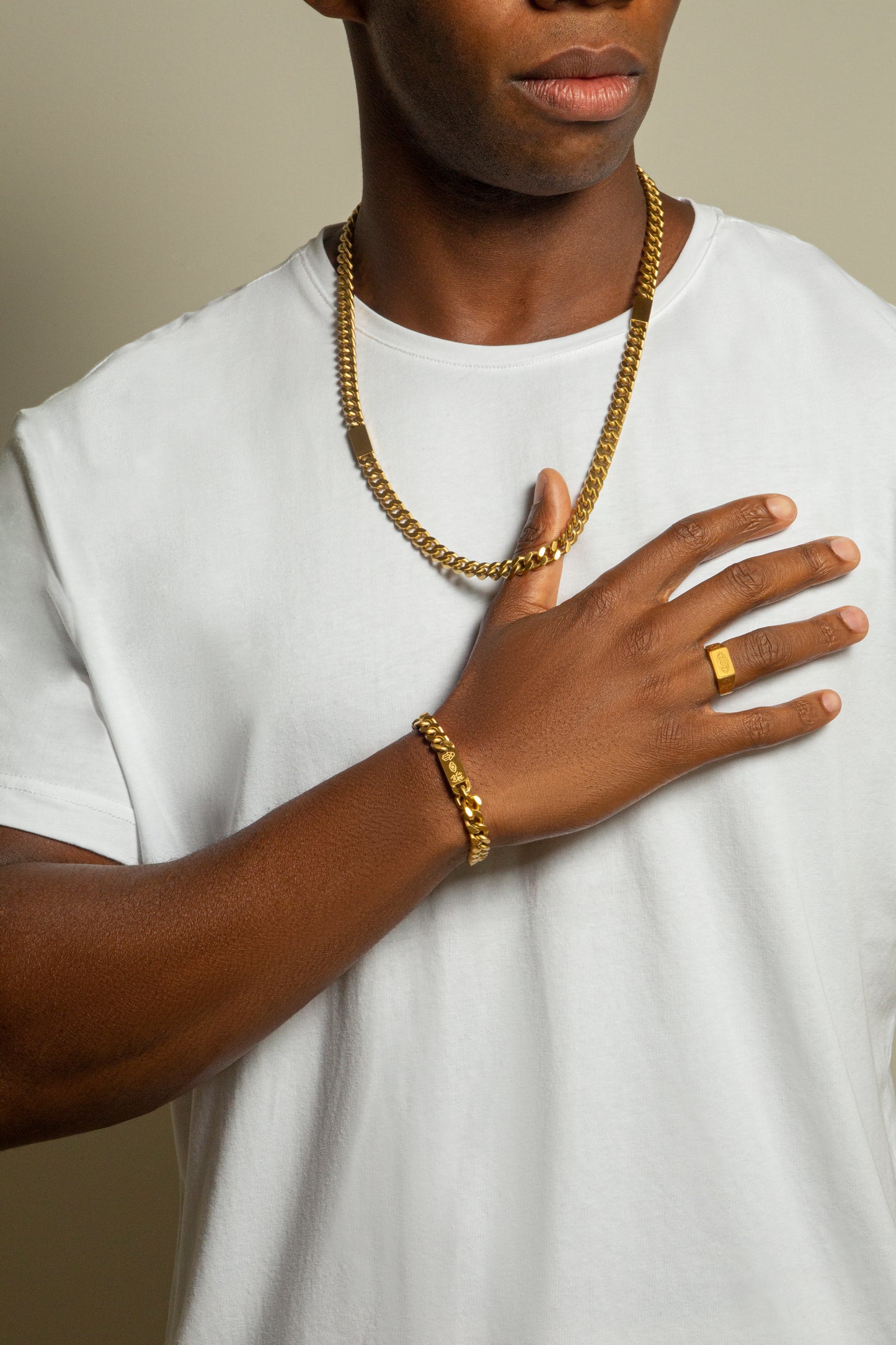 Yellow gold plated stainless steel Protective Amulet ring