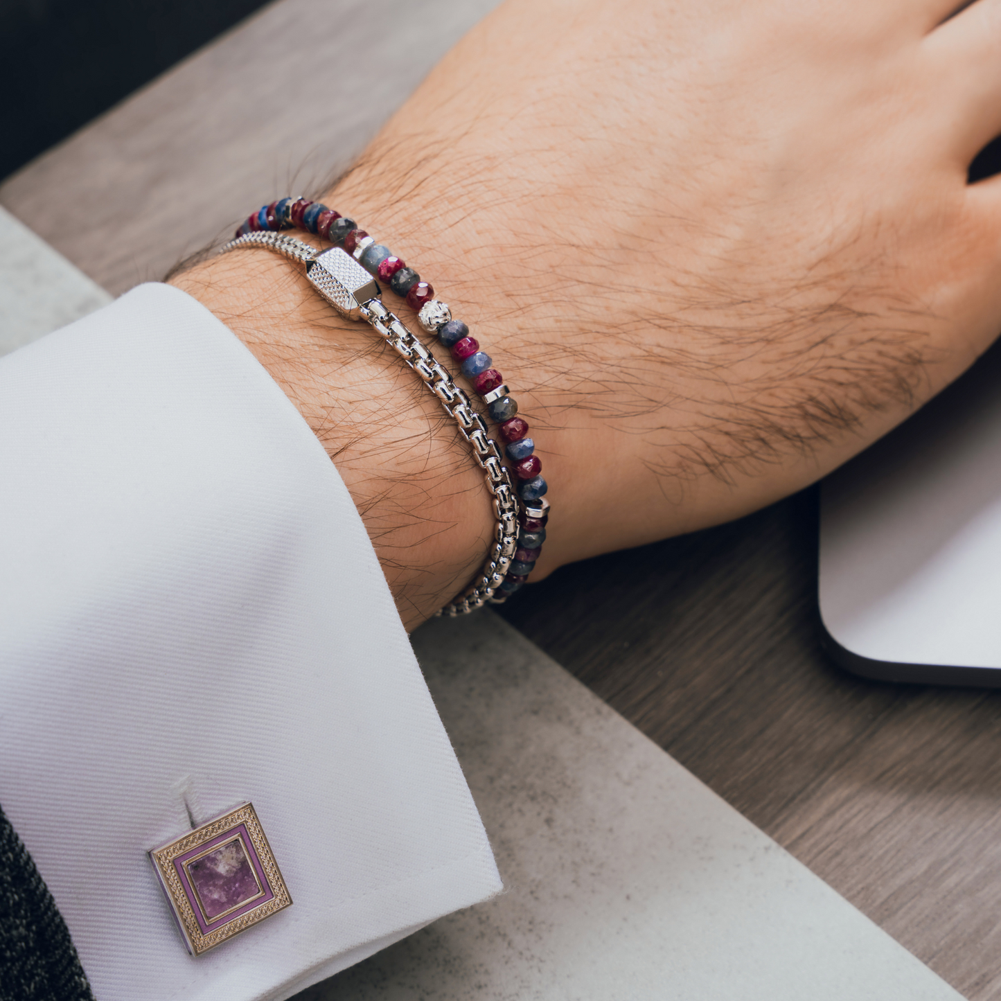 Purple Palladium Plated Quadrato Semi-Precious Cufflinks