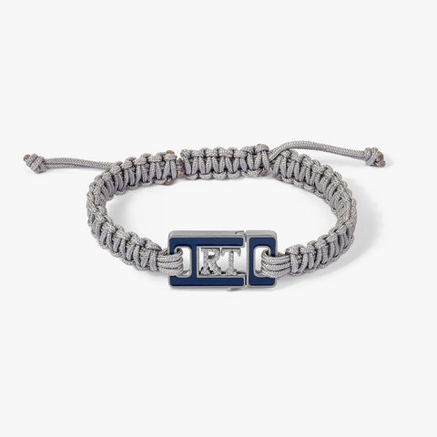 Grapheme Personalised Macrame Bracelet in Stainless Steel with Navy Enamel