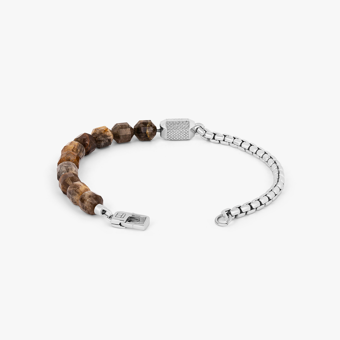 Signature Hexade Beaded Chain Bracelet in Rhodium Silver with Black Moonstone