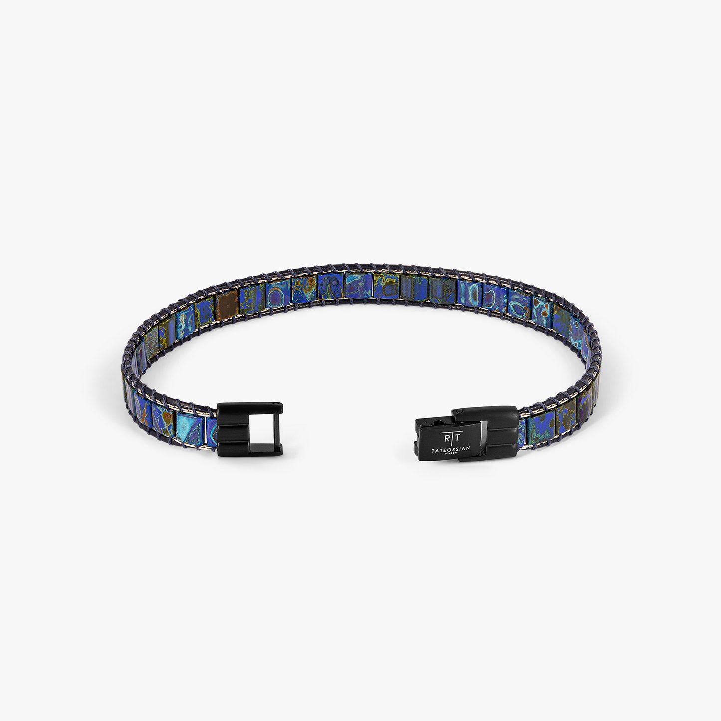 Mosaic Bracelet In IP Black Plated With Blue Glass Beads