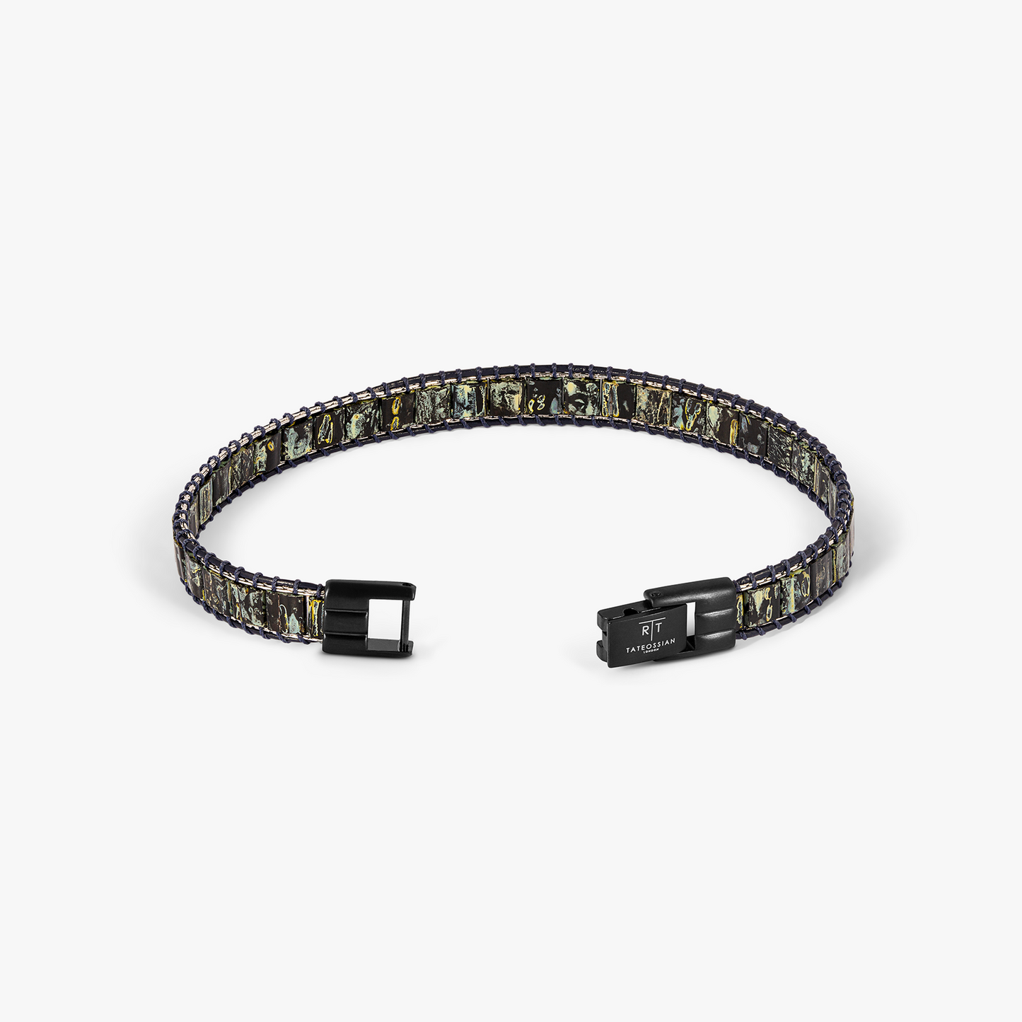 Mosaic Bracelet In IP Black Plated With Dark Green Glass Beads