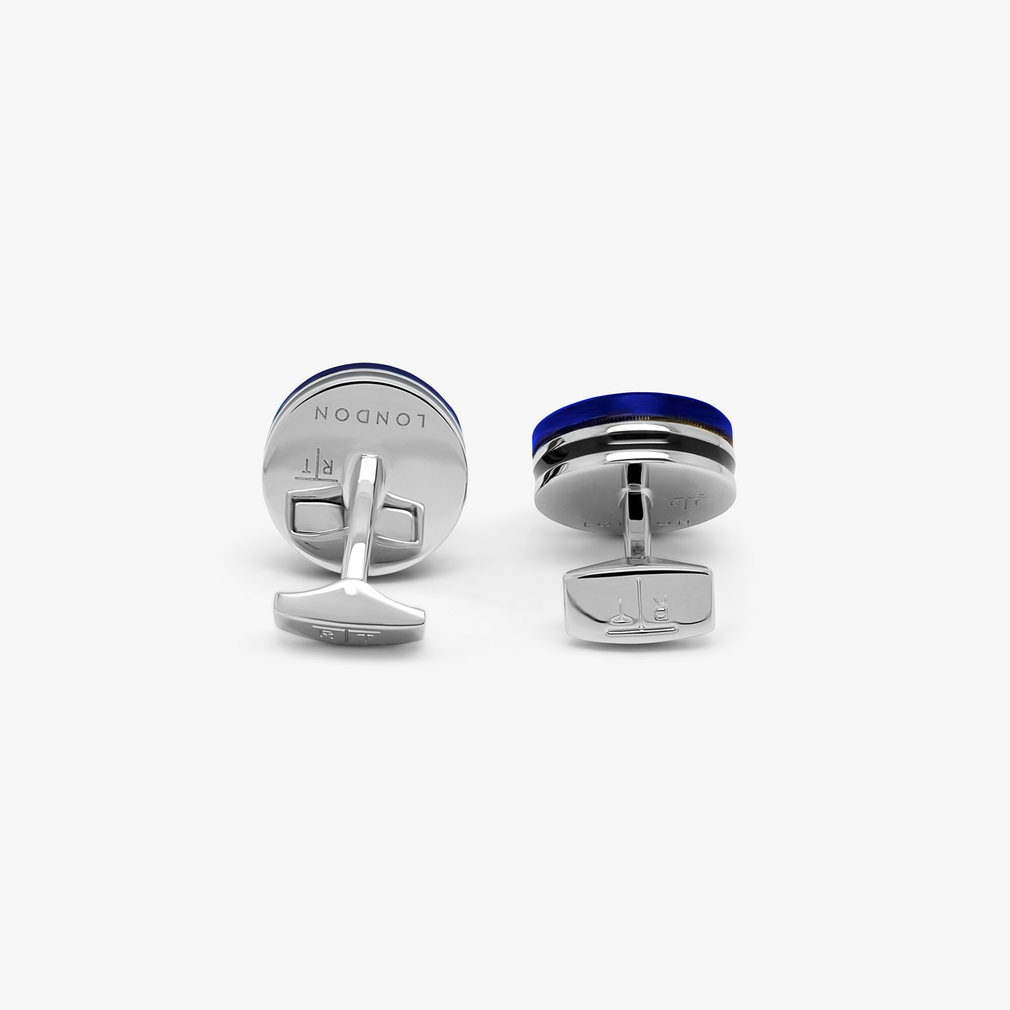 Resin Gear cufflinks in blue with rhodium finish