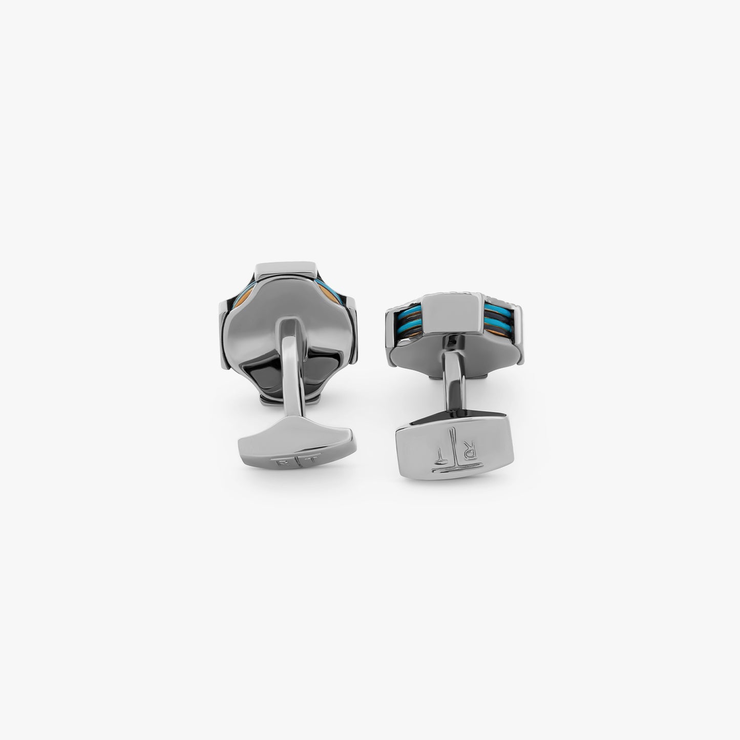 Tokyo Rings Stack cufflinks with blue enamel and gunmetal finish