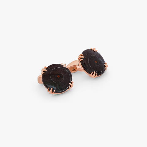 Ammonite Fossil cufflinks in rose gold plated sterling silver (Limited Edition) (UK) 1