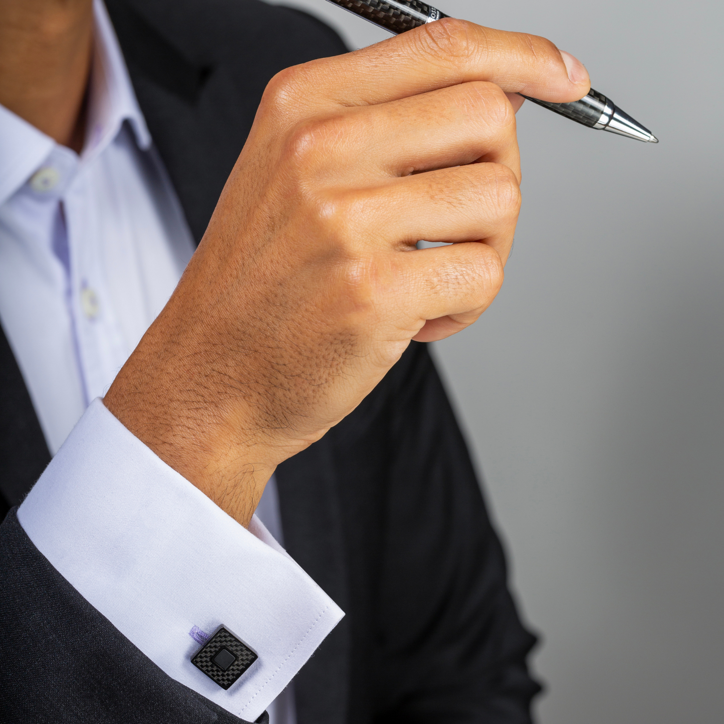 Carbon Ceramic Cufflinks In Grey With Black IP Plated Stainless Steel