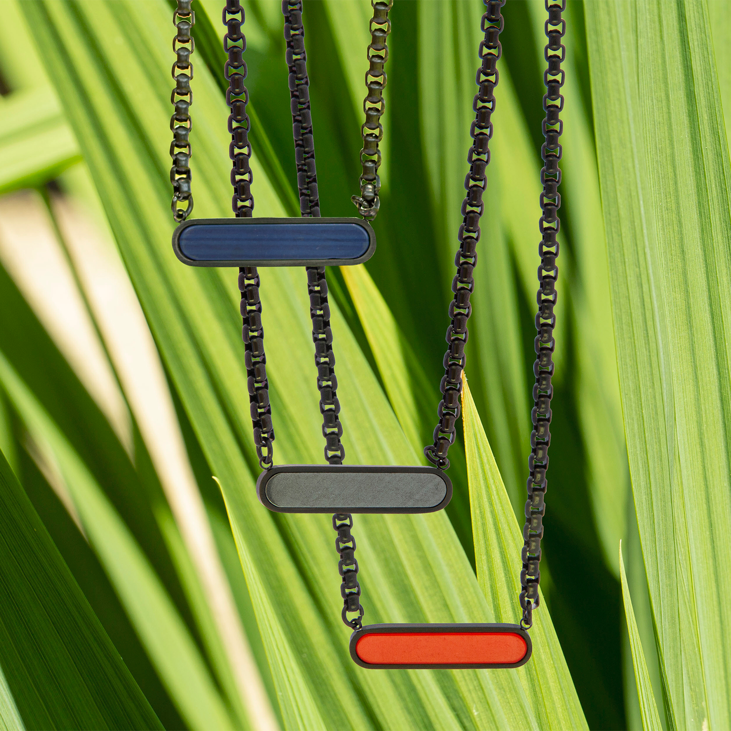 Black IP stainless steel RT Elements necklace with sodalite