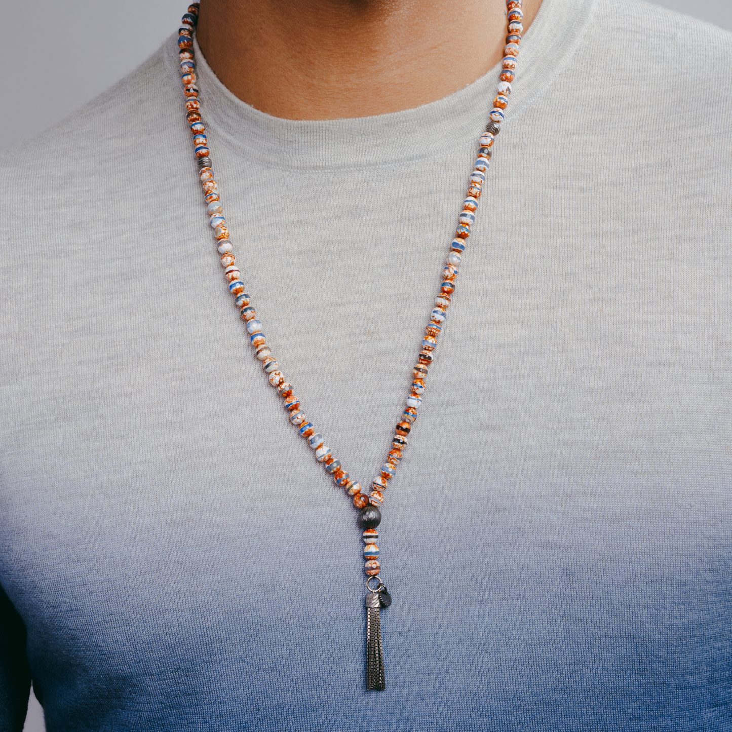 Blue Ruthenium Plated Silver Lhasa Mala Necklace