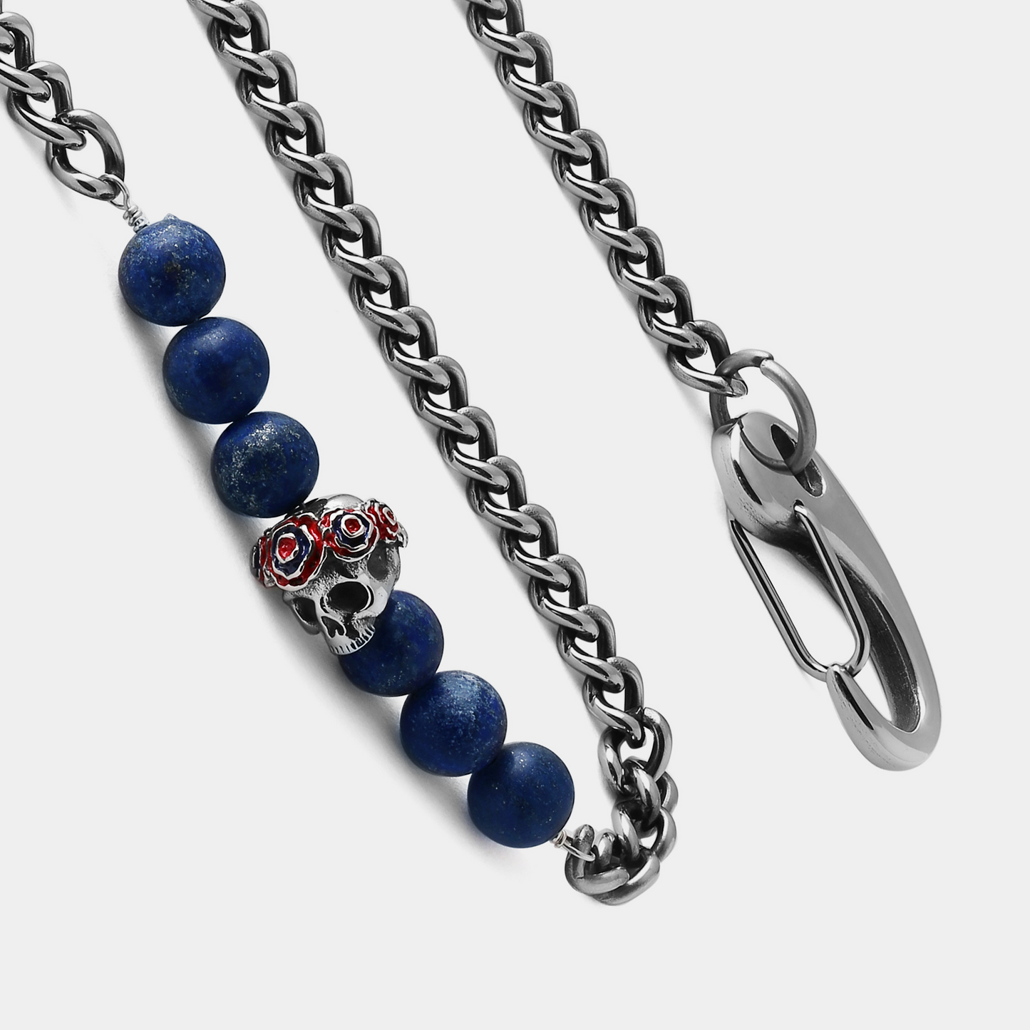 Gothic Rose Skull trouser chain in blue