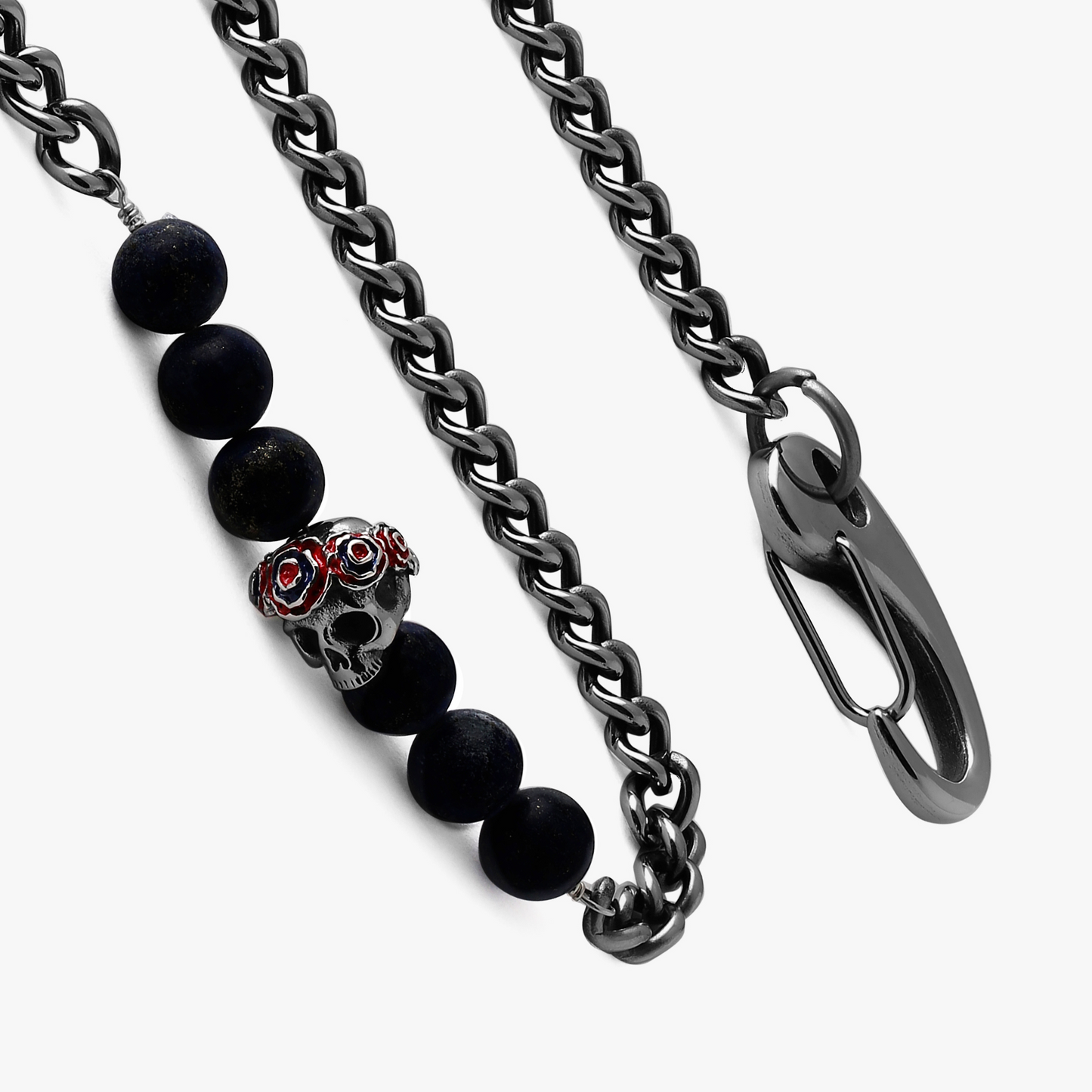 Gothic Rose Skull trouser chain in black