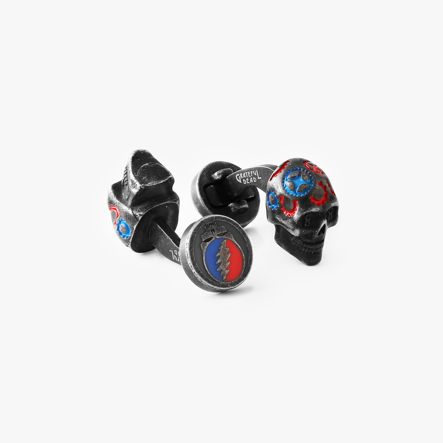 Gear Skull cufflinks in black IP plated stainless steel