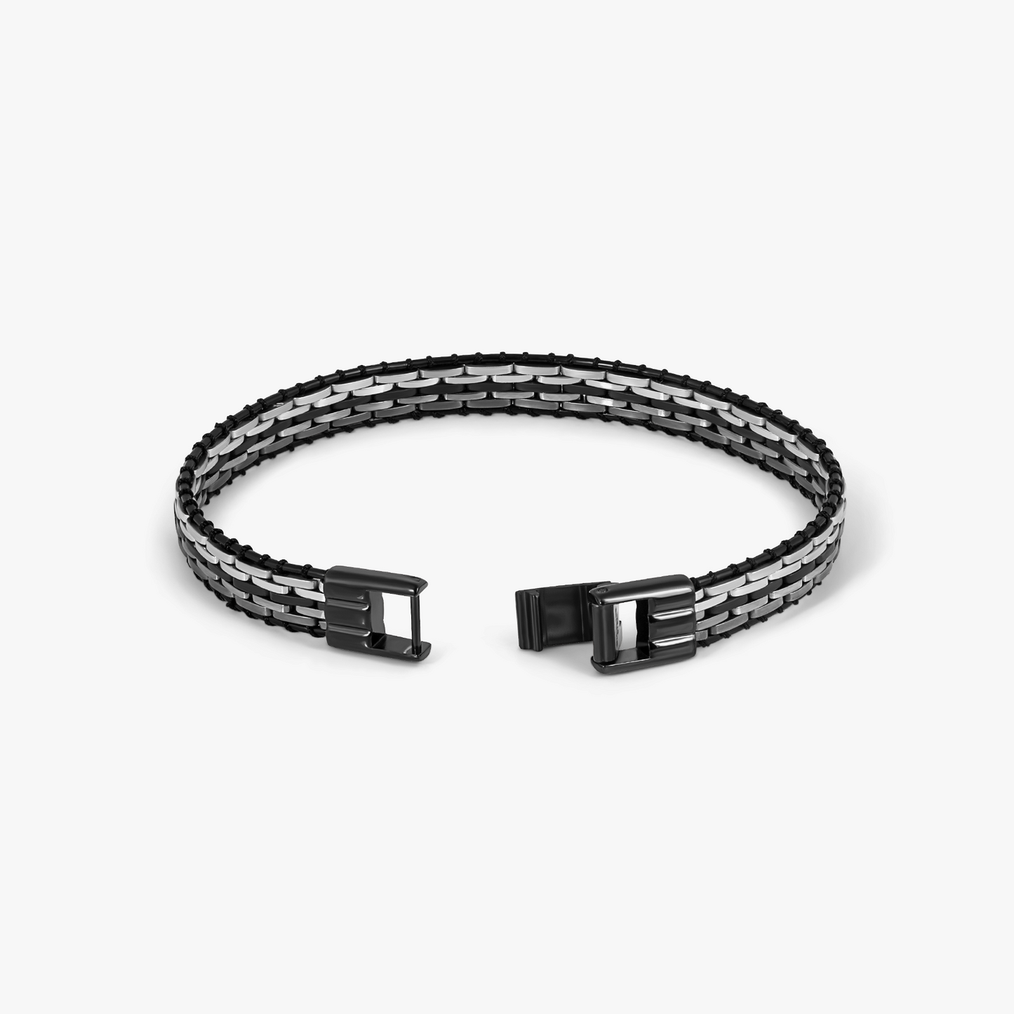 Tessellate Bracelet In Black IP Plated Stainless Steel With Black Leather