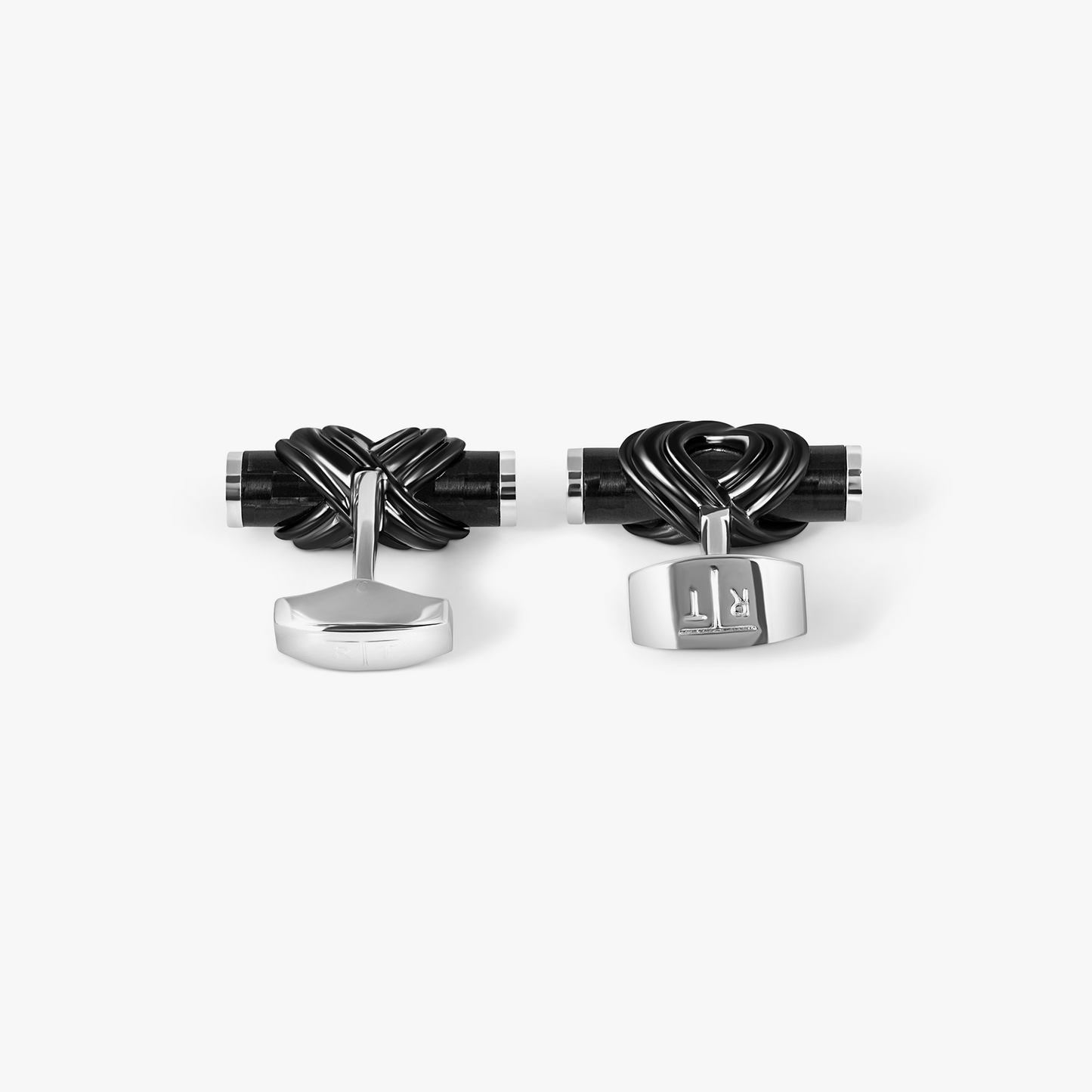 Carbon Infinity Talisman Cufflinks In Palladium Plated Base Metal With Black Carbon Fibre