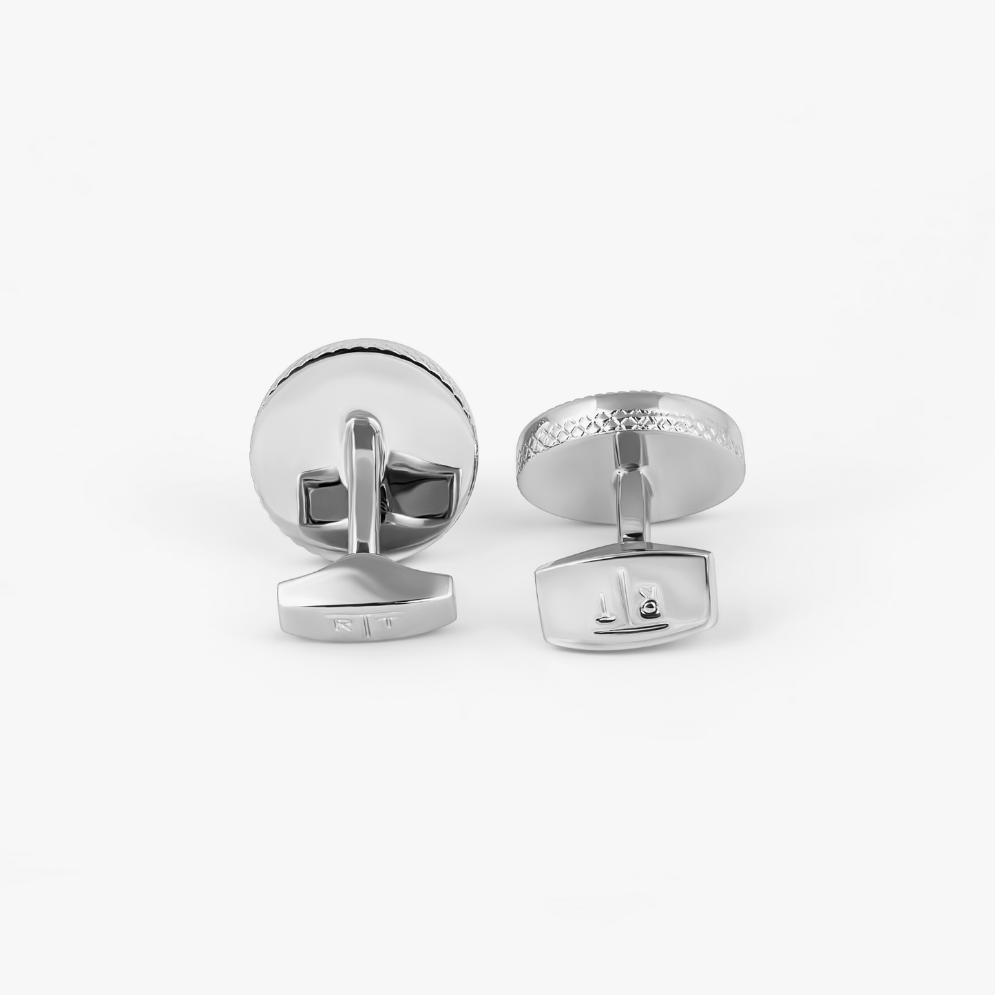 Marine Compass Cufflinks In Palladium Plated Base Metal With Navy Enamel