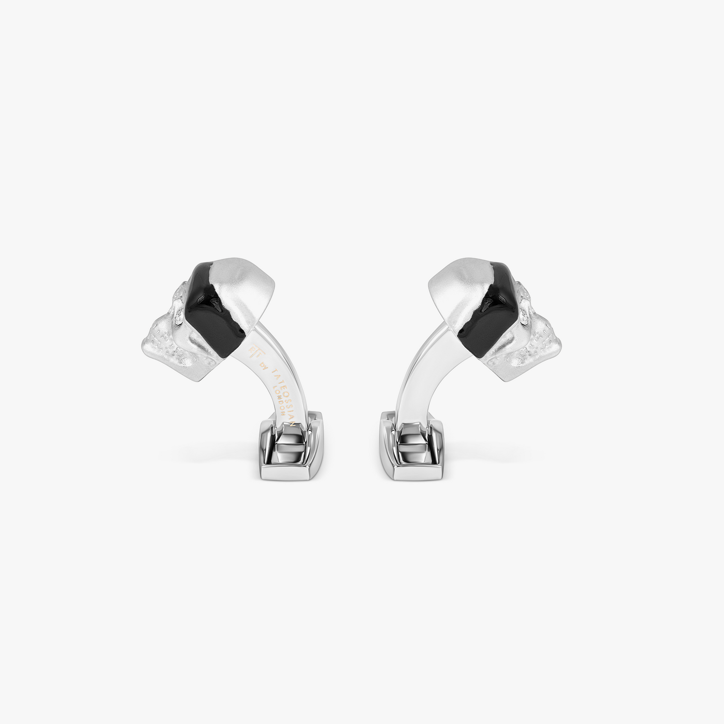 Pirate Skull Cufflinks In Palladium Plated Base Metal With Clear Crystal