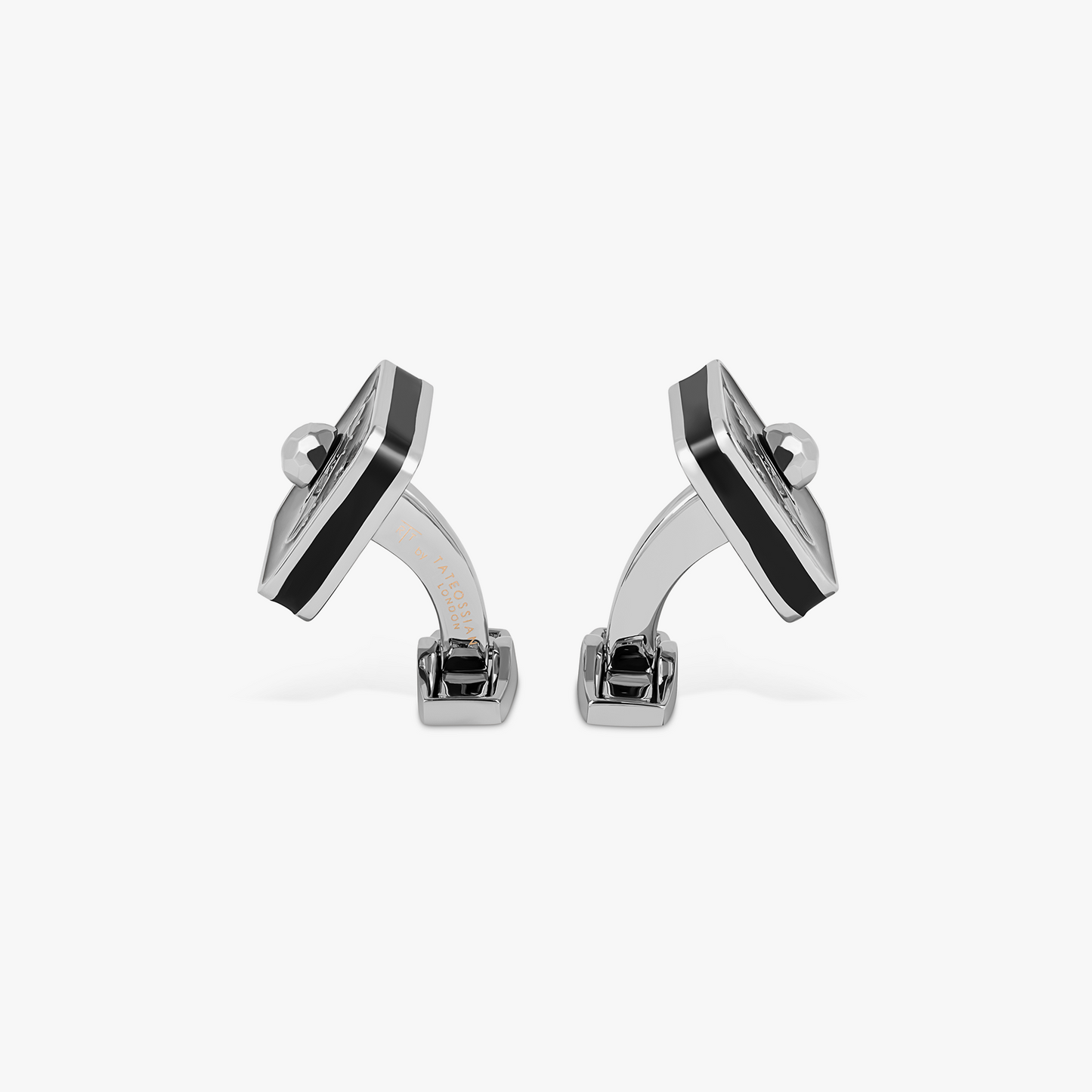Sports Ice Football Cufflinks In Palladium Plated Base Metal With Black Enamel