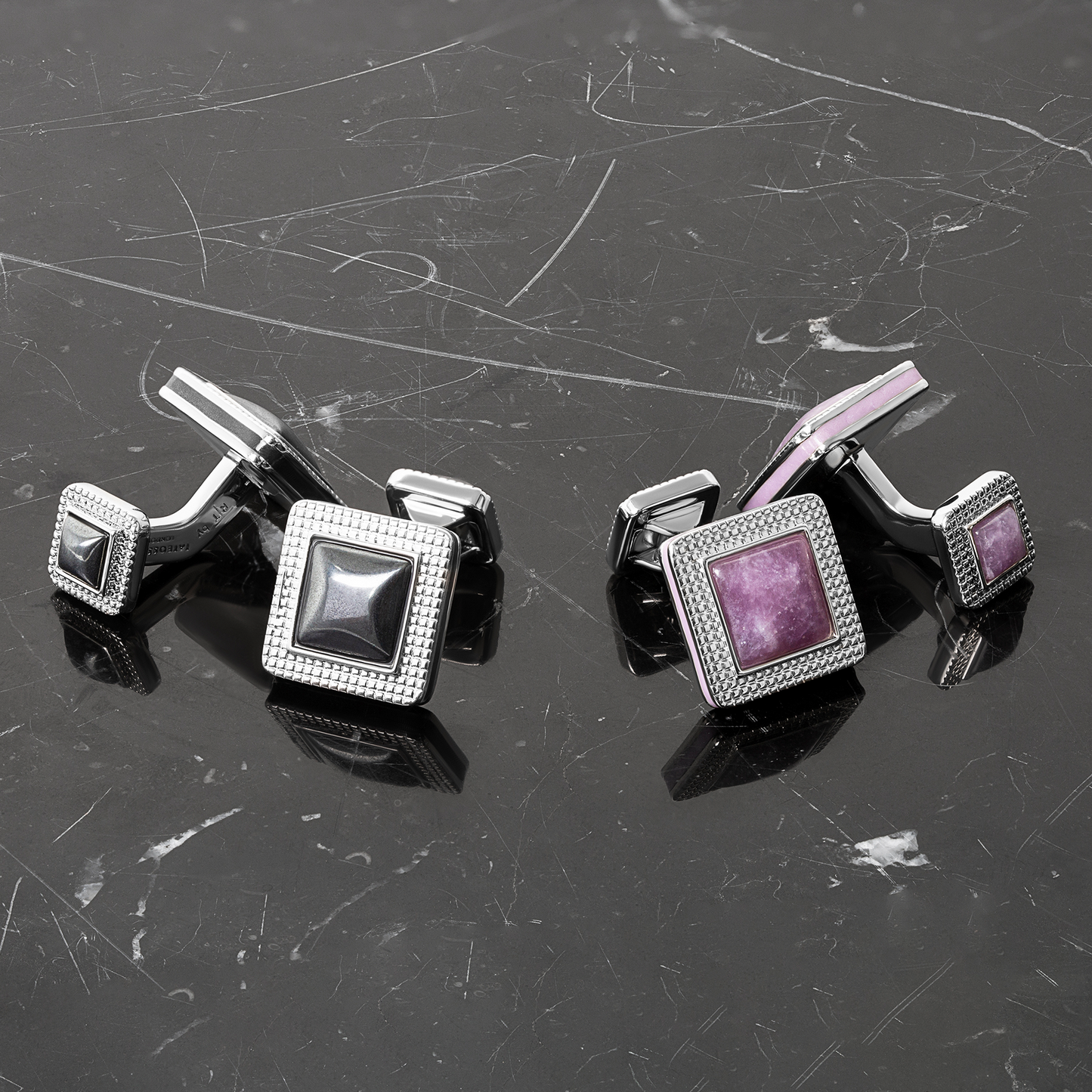 Duo Cabachon Cufflinks With Purple Jade