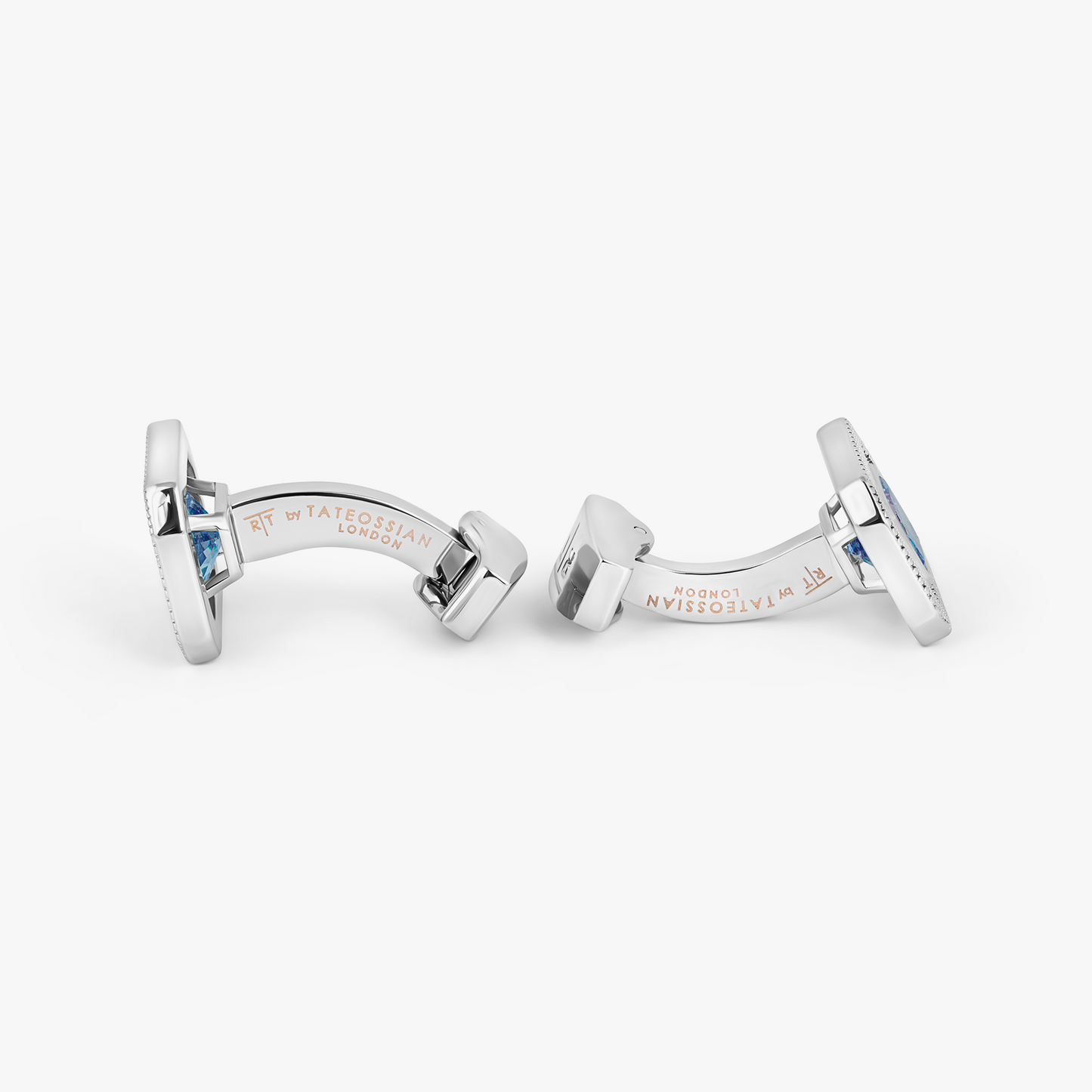 Halo rectangle Blue Cubic Zirconia Cufflinks In Rhodium Plated