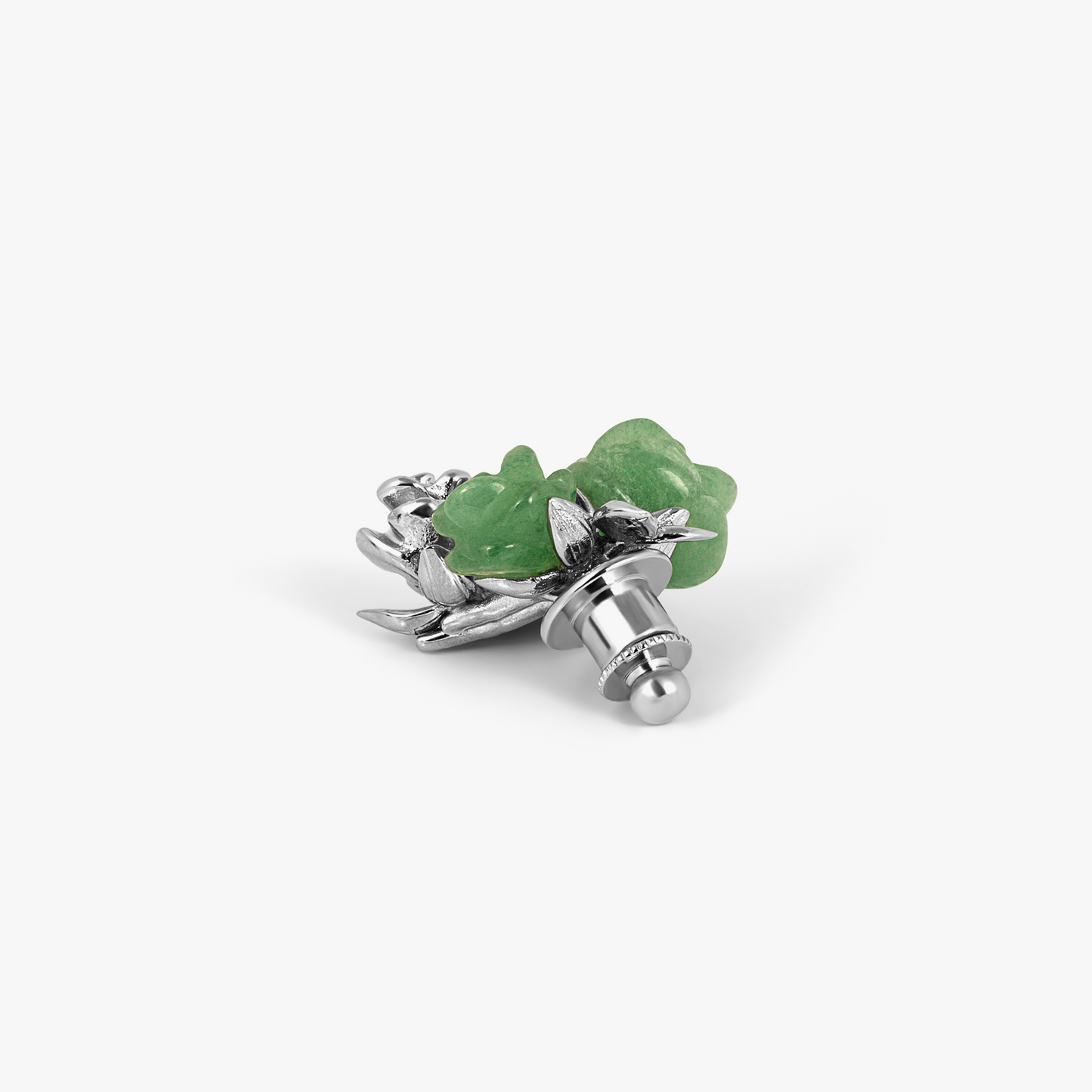 Three Roses Pin In Palladium Plated Base Metal With Green Aventurine