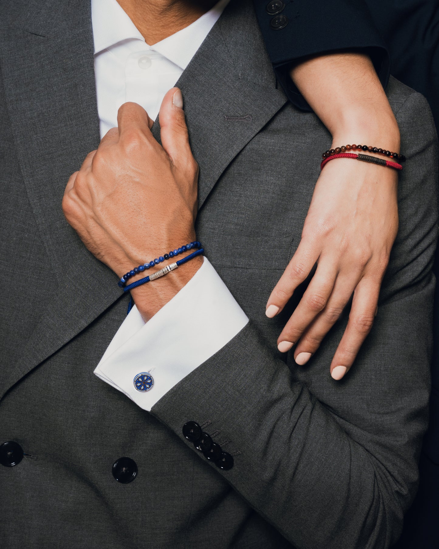 Red Sterling Silver Macrame Serpente Gear Duo Bracelet
