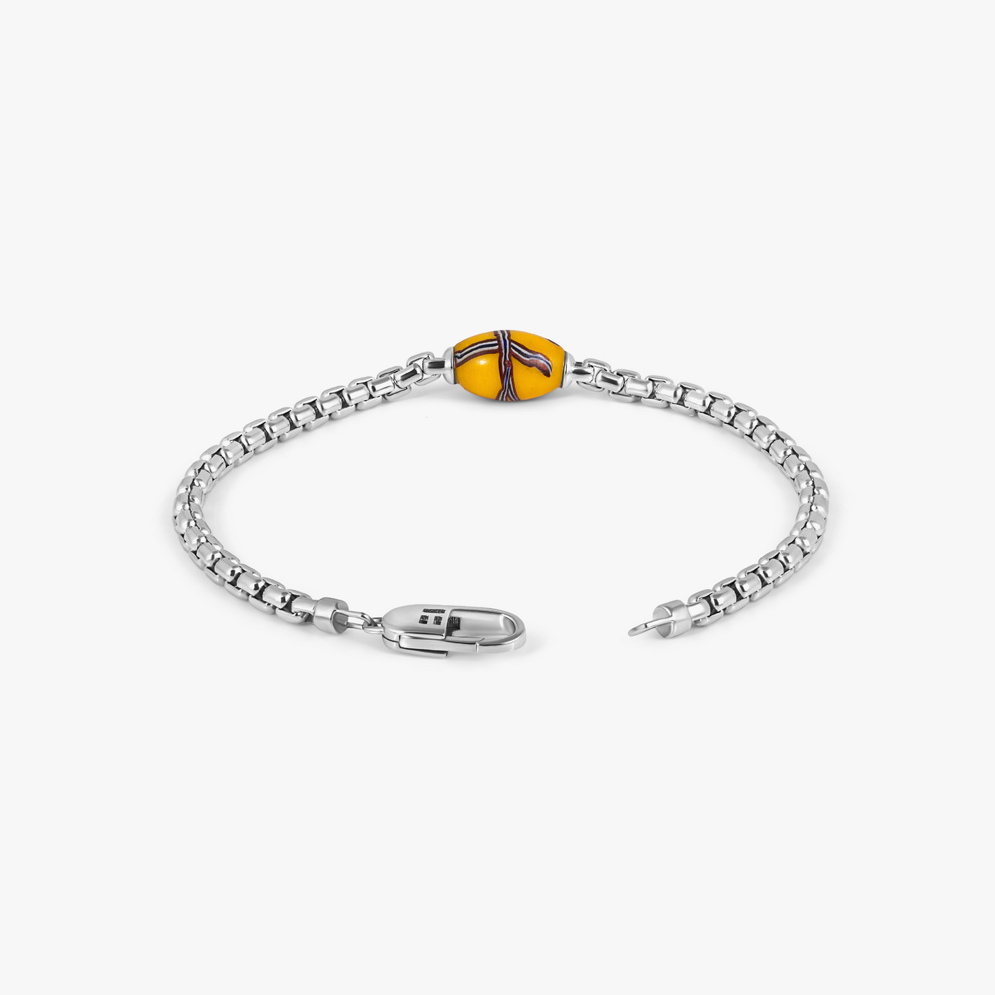 French Cross Chain Bracelet In Rhodium Plated Sterling Silver With Yellow French Cross Bead