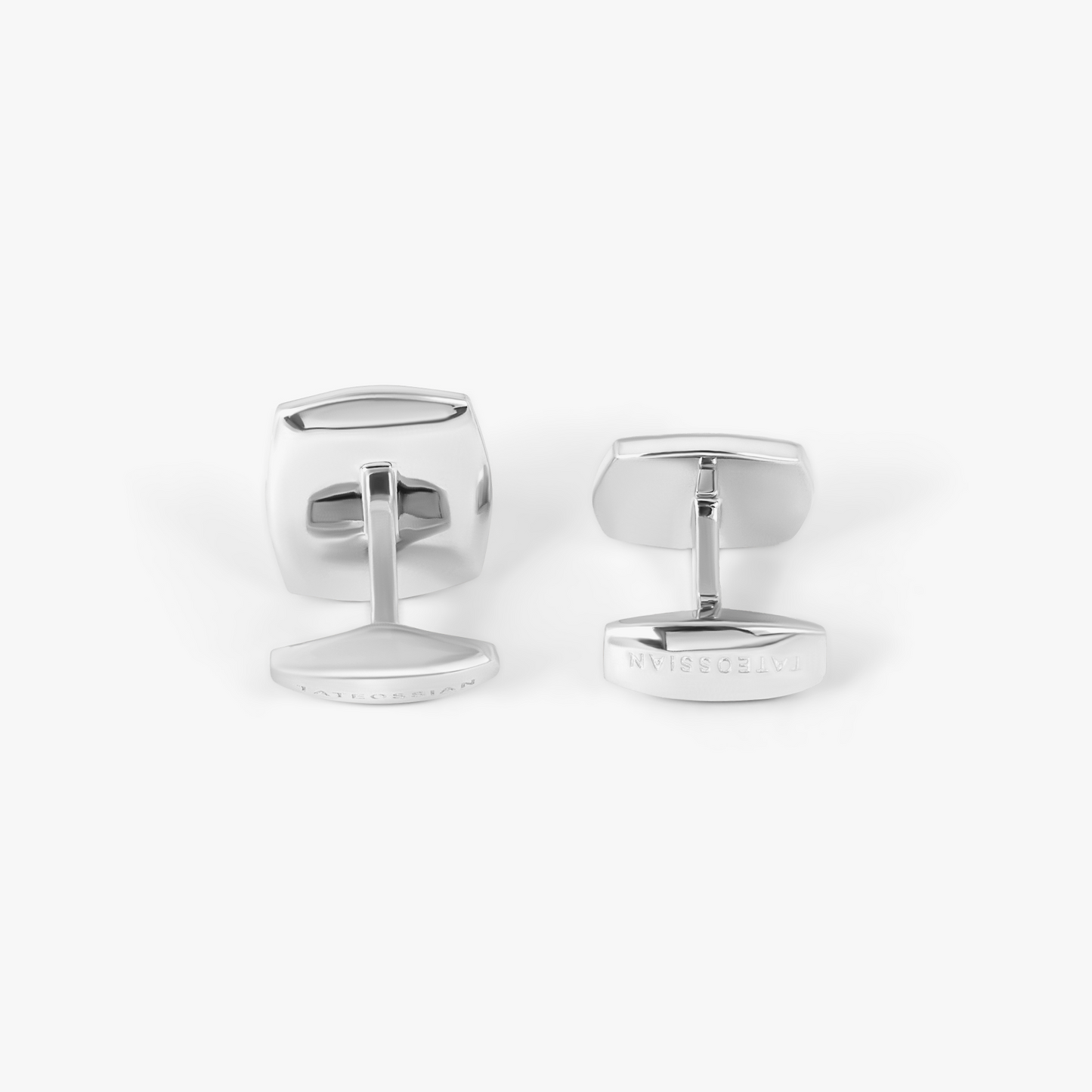 Round Square Graffiato Cufflinks In Rhodium Plated Sterling Silver With White Mother Of Pearl and White Sapphires