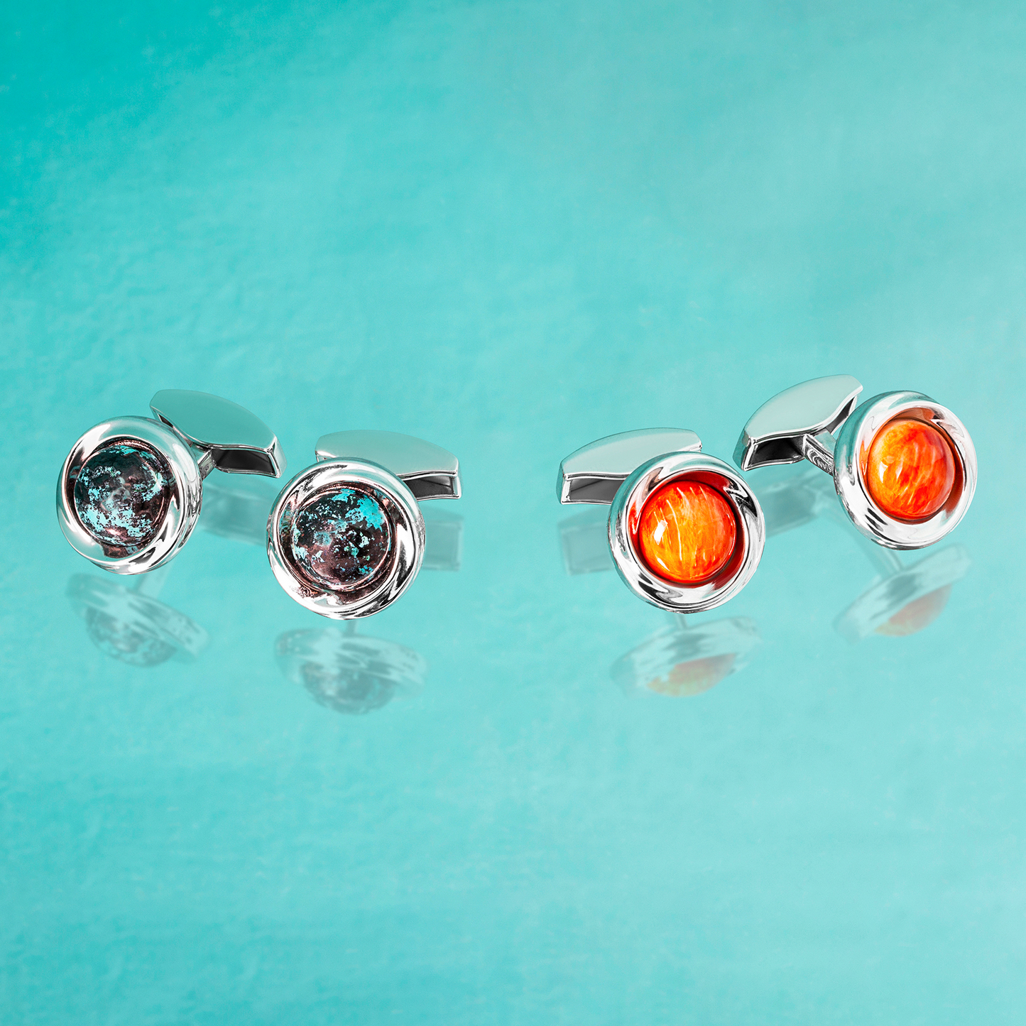 Mobius Semi Precious Cufflinks In Sterling Silver With Spiny Oyster