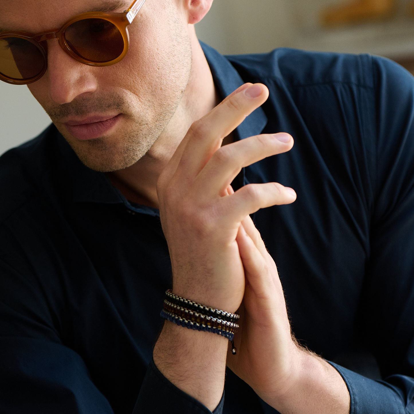 THOMPSON Macrame Friendship Knot Bracelet With Black Agate