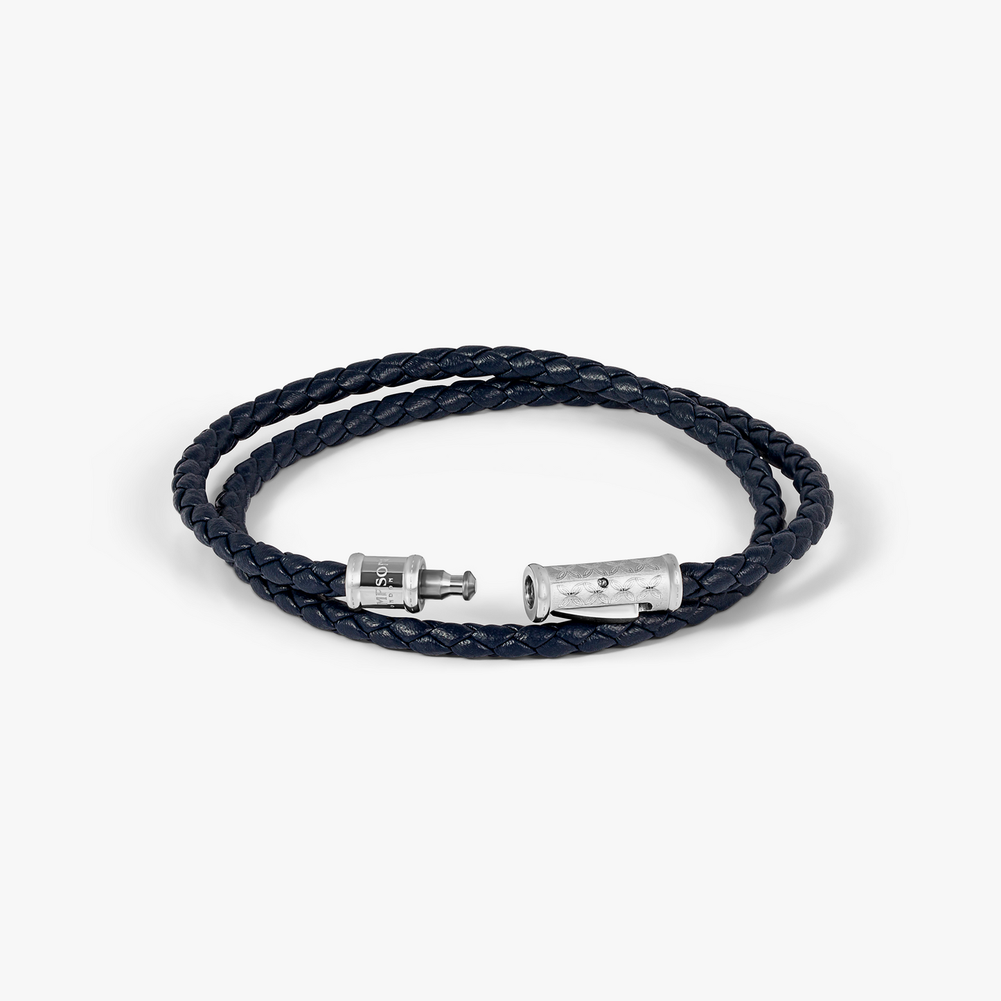 THOMPSON Lucky Clover Double Wrap Bracelet In Navy Leather