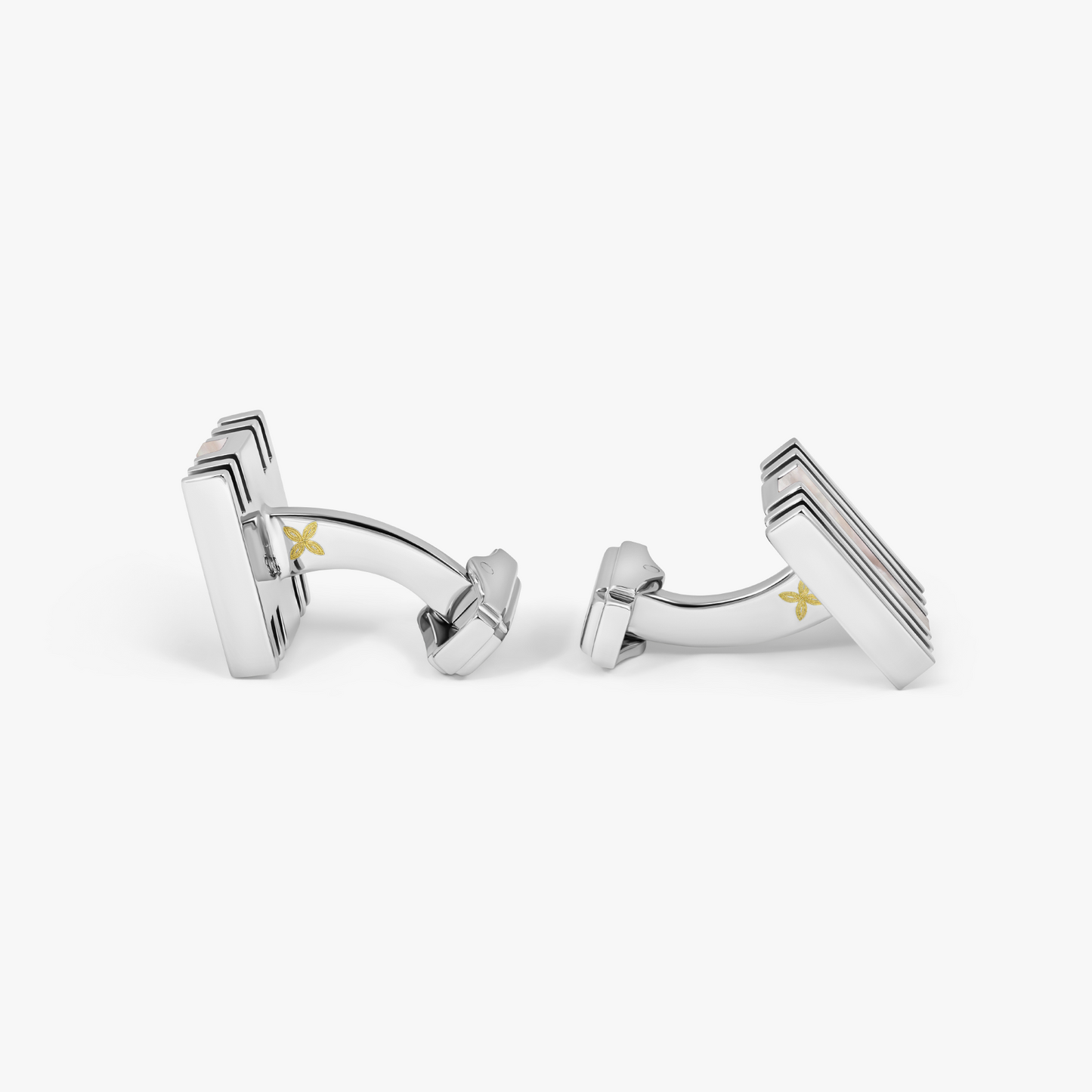 THOMPSON Summer Stripes Cufflinks In Palladium plated Base Metal With White Mother Of Pearl