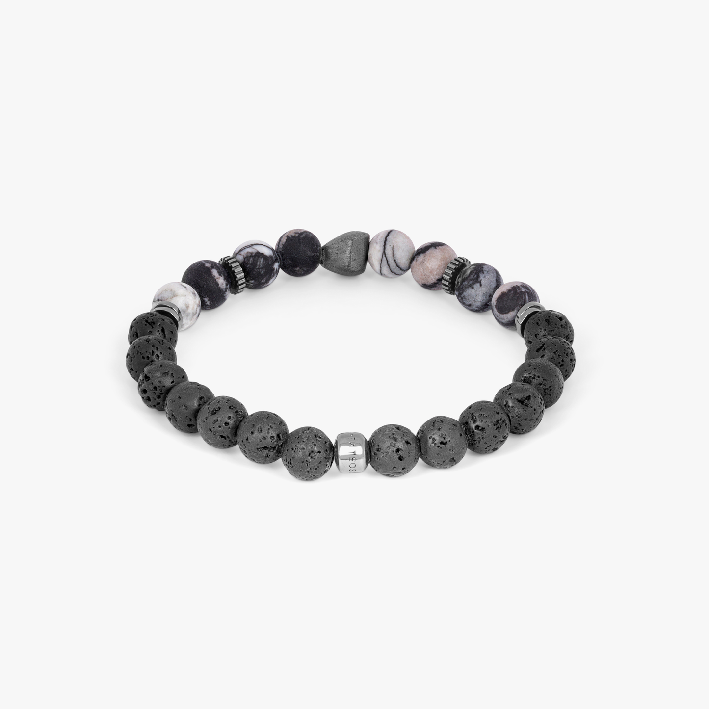 Nugget Beaded Black Rhodium Bracelet in Spiderweb Jasper