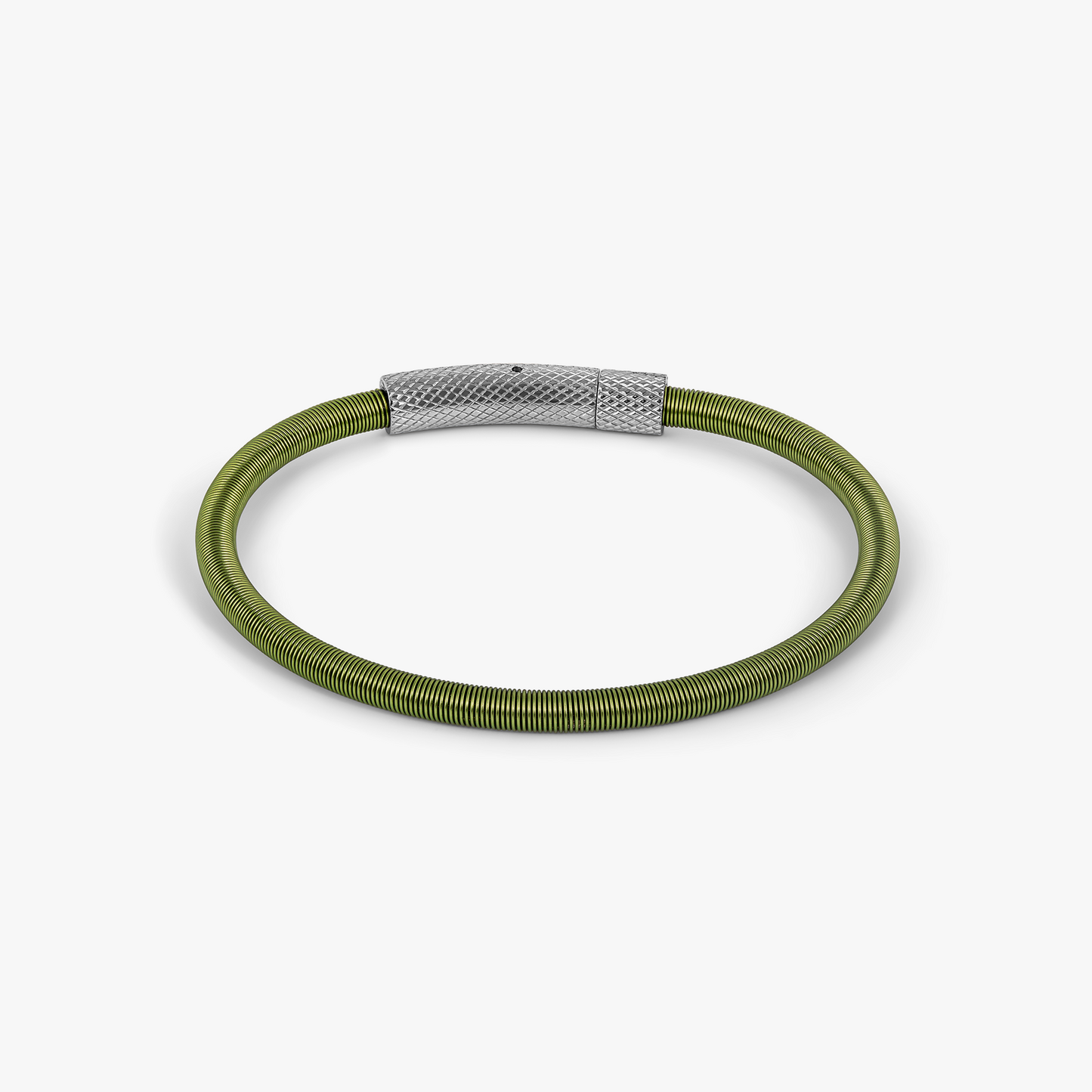 Seta Etched Click Bracelet in Stainless Steel with Green Nylon Coated Steel