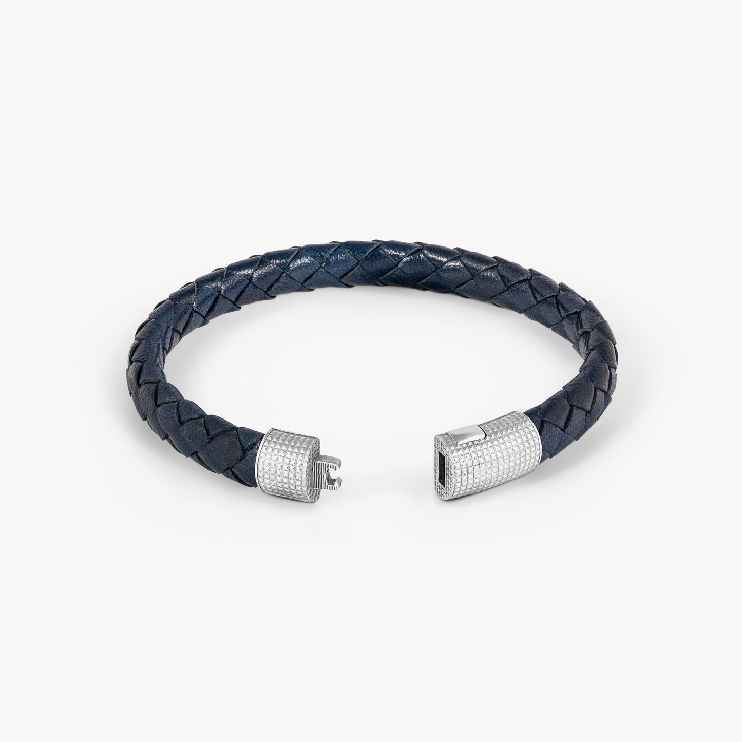 Giza Double Click Pelle Bracelet In Rhodium & Navy Leather