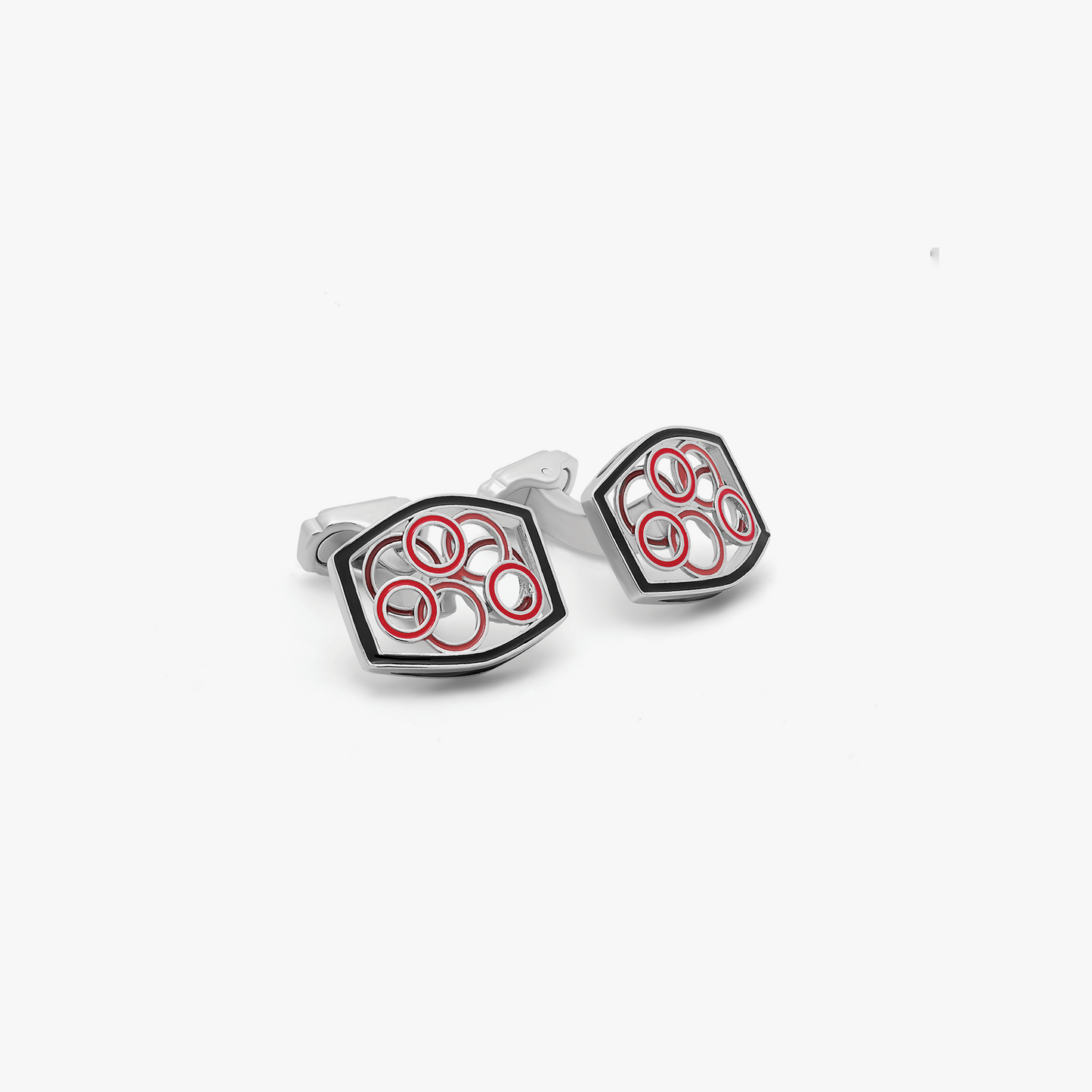Thompson Tonneau-shaped cufflinks in Red Enamel and Rhodium plated
