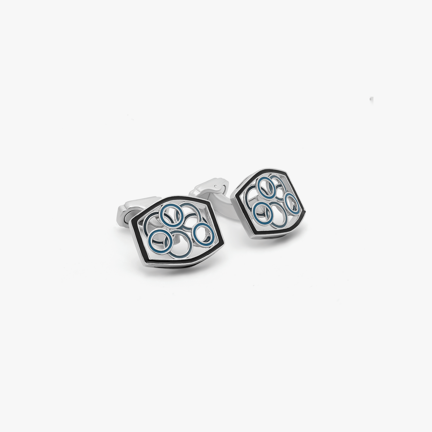 Thompson Tonneau-Shaped Cufflinks in Blue Enamel and Rhodium Plated