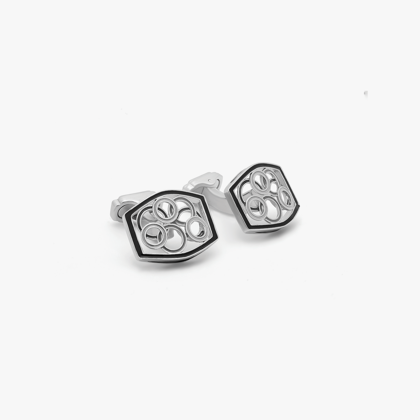 Thompson Tonneau-shaped cufflinks in Grey Enamel and Rhodium plated