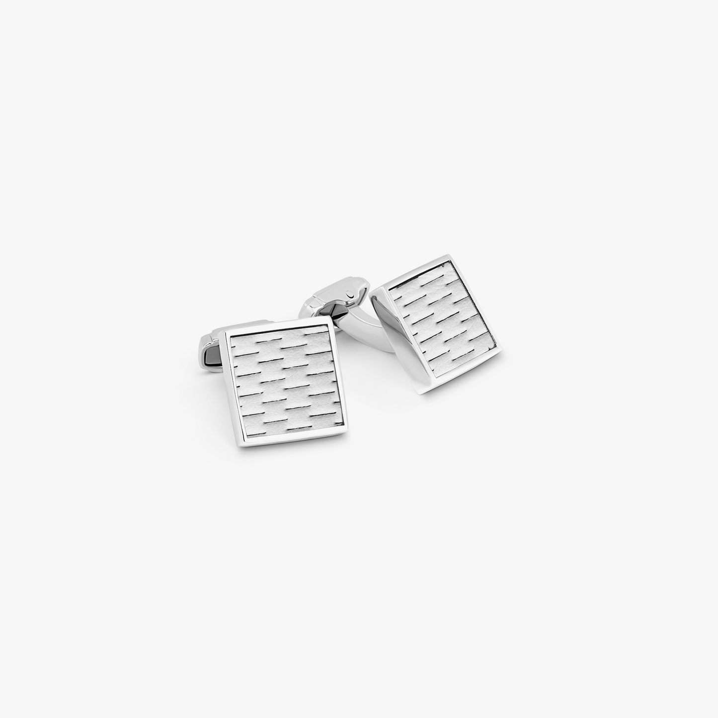Thompson Leather square Cufflink in White