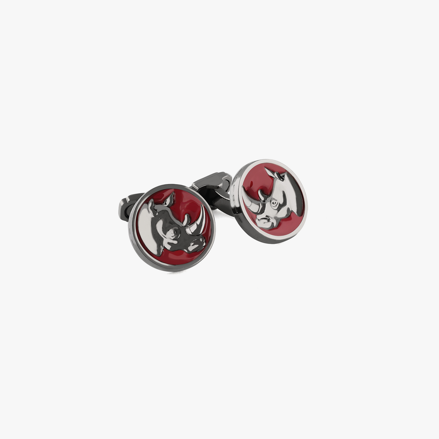 Thompson Enamelled Rhino Cufflinks in Rhodium plated