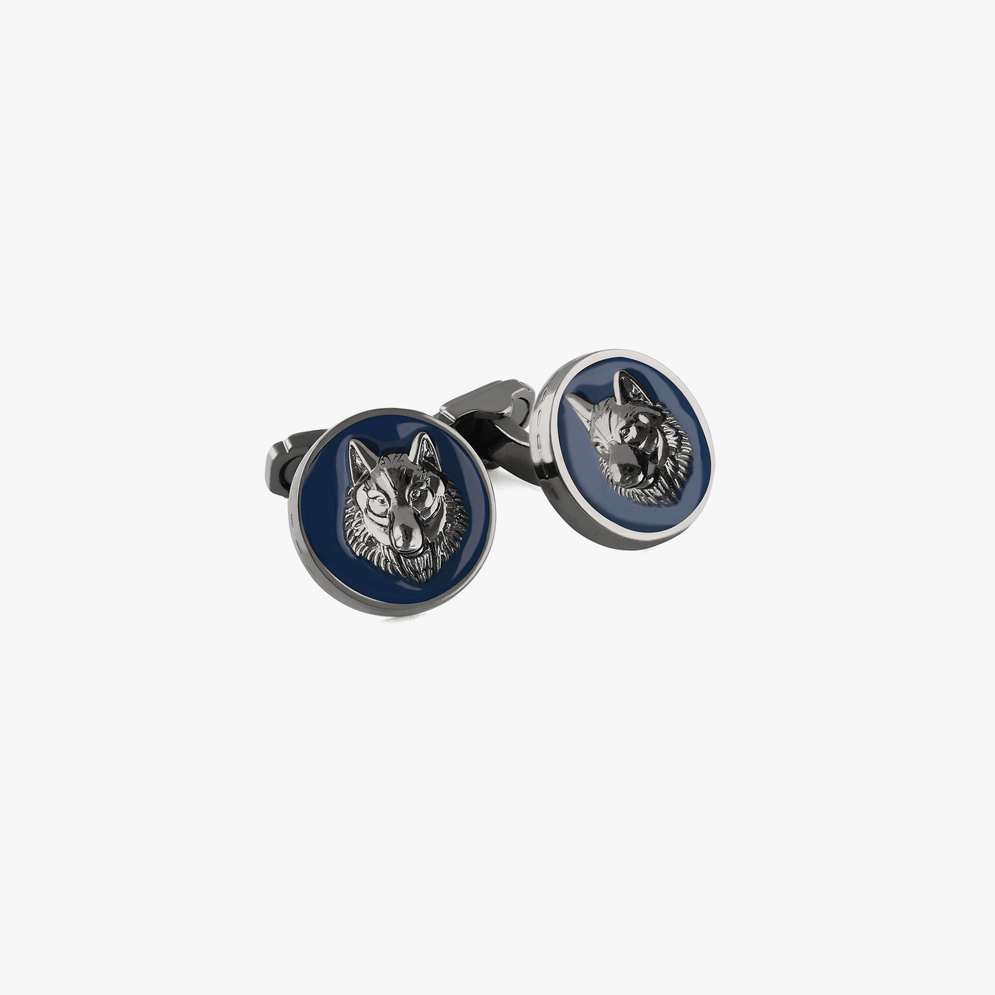 Thompson Enamelled Wolf Cufflink in Rhodium plated