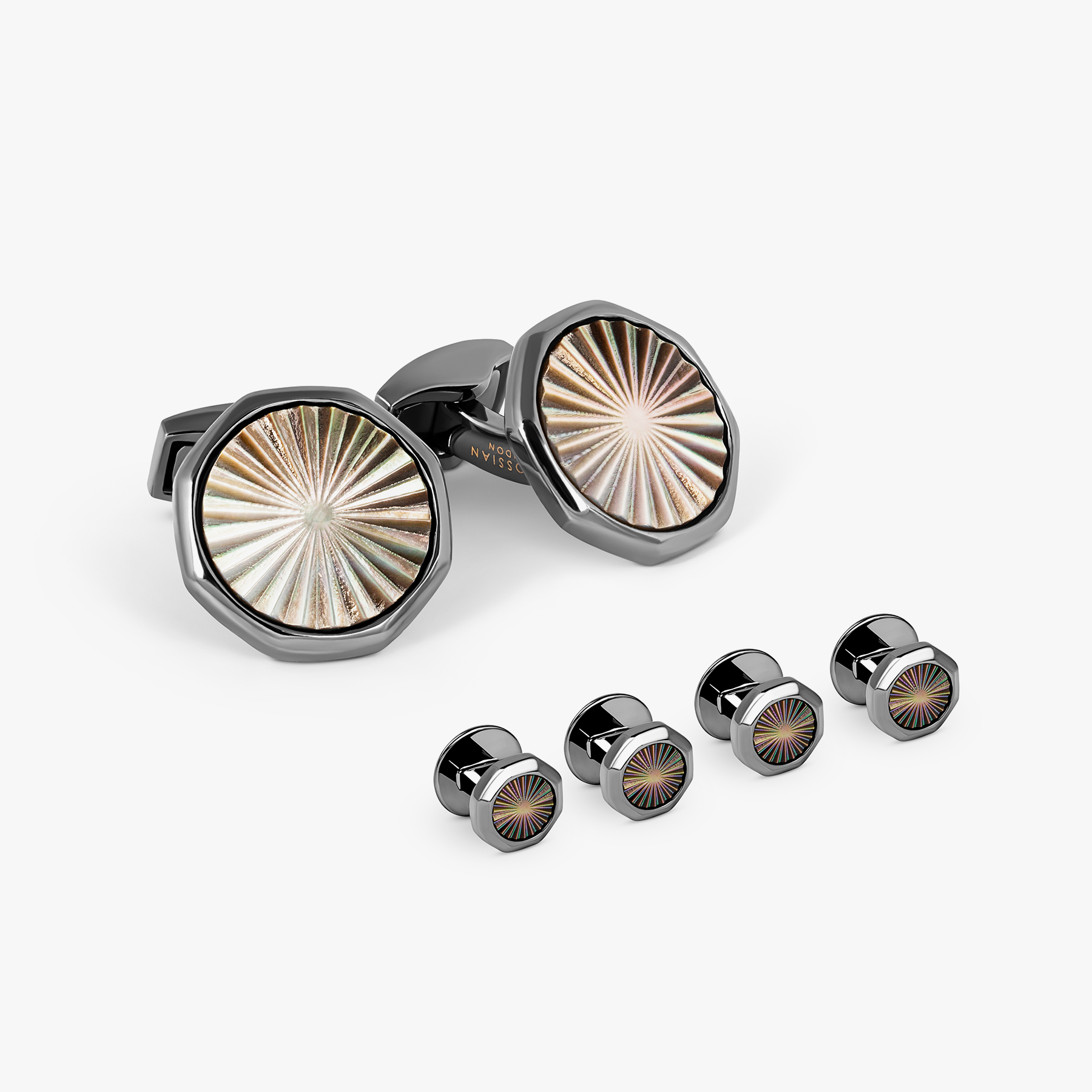 mother of pearl dress shirt studs FINAL SALE: Smoke Mother of Pearl & Steel Dress Studs