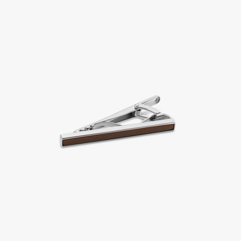Mystical Animal Tie Clip in Palladium Plated with Brown Leather
