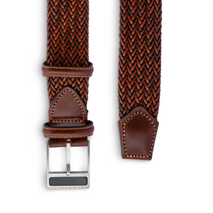 T-Buckle belt in woven brown leather (UK) 2