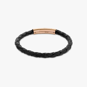 Tubo Scoubidou bracelet in black leather with 18k rose gold (UK) 3