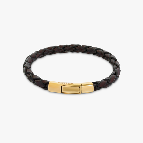 Tubo Scoubidou bracelet in brown leather with 18k yellow gold (UK) 1