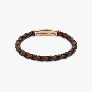 Tubo Scoubidou bracelet in tan leather with 18k rose gold (UK) 3