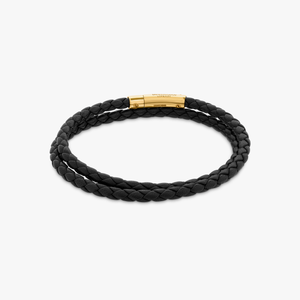 Tubo Scoubidou double wrap bracelet in black leather with 18k yellow gold and diamond (UK) 3