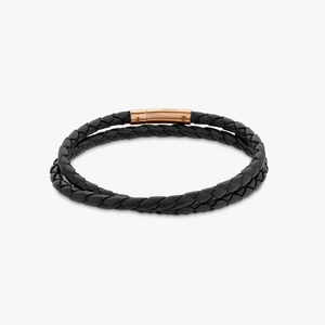 Tubo Scoubidou double wrap bracelet in black leather with 18k rose gold (UK) 3